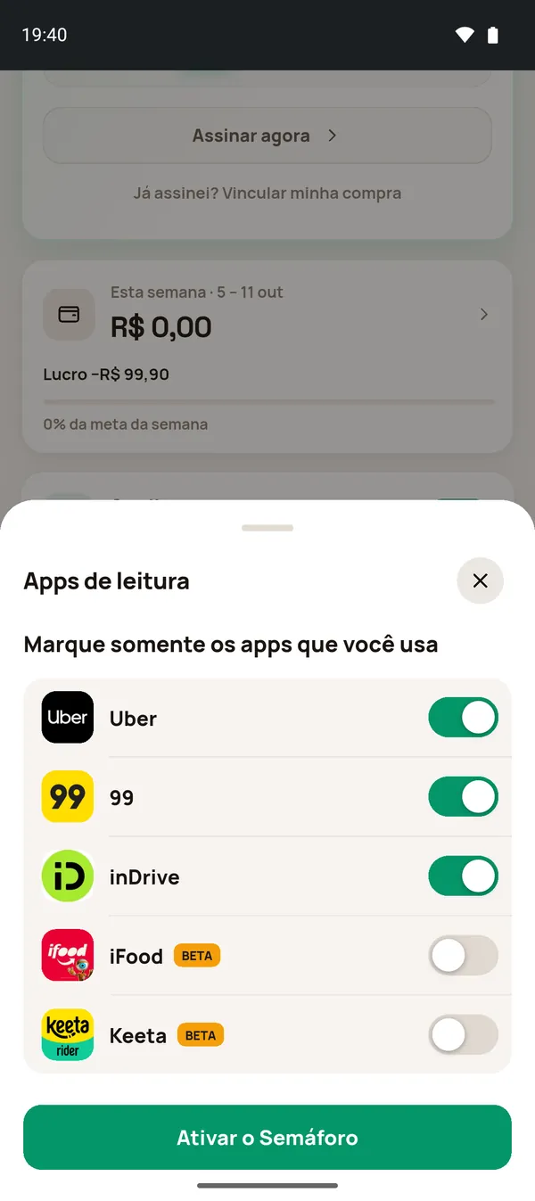 Folha Apps de leitura com Uber, 99 e inDrive marcados