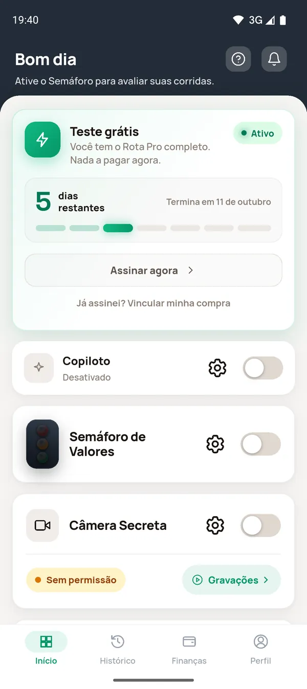 Cartão Teste grátis com 5 dias restantes