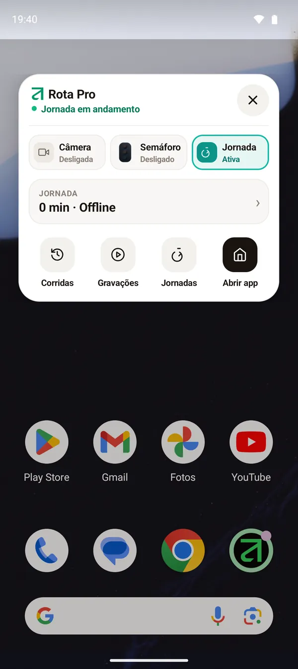 Menu com a Jornada em andamento