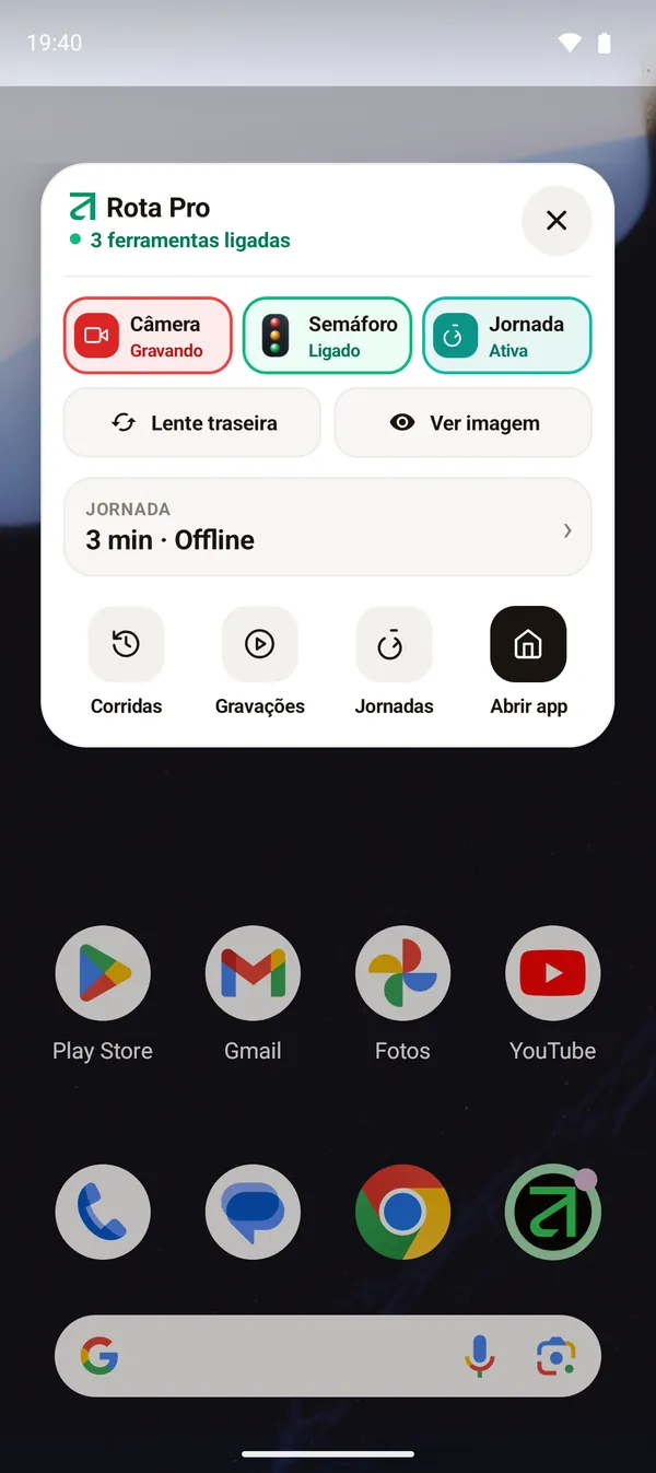 Menu com as três funções ligadas