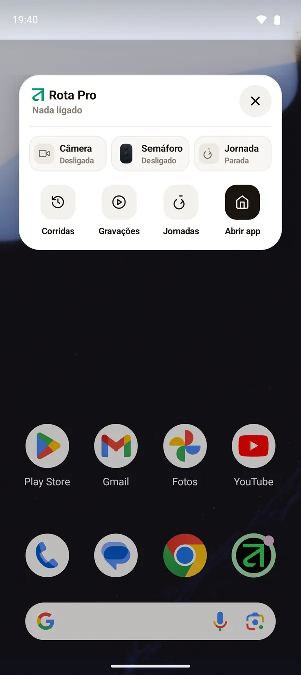 Menu do Copiloto com nada ligado
