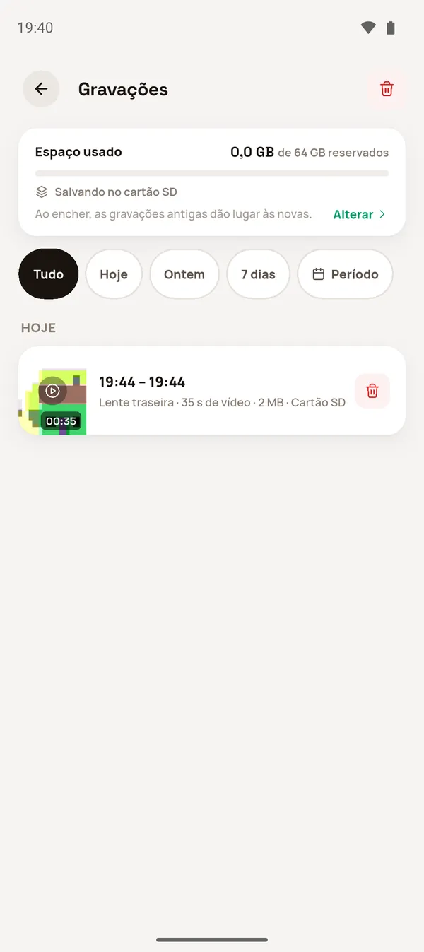 Gravações salvando no cartão SD