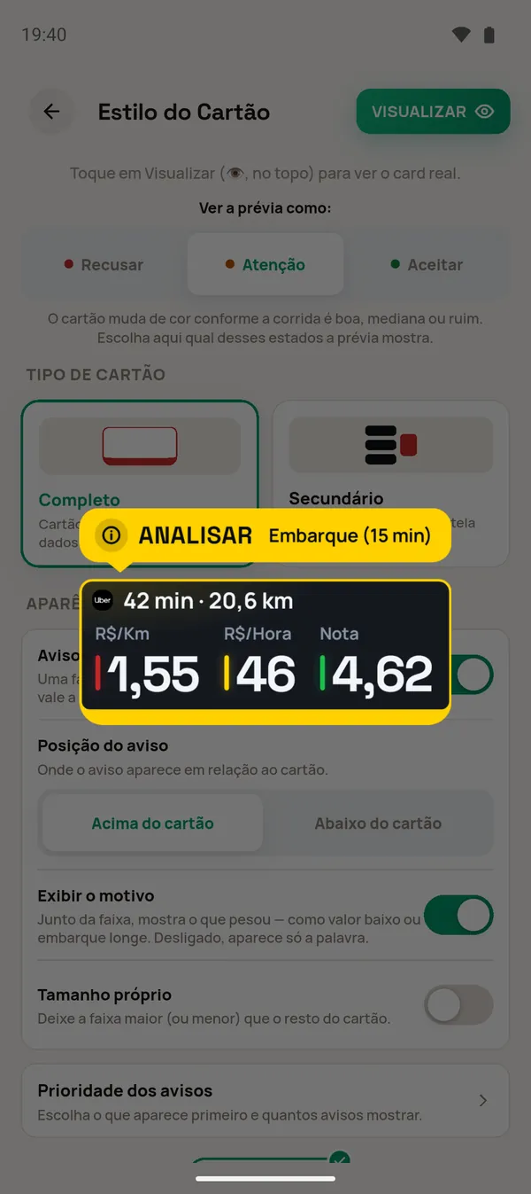 Prévia ANALISAR no tema escuro