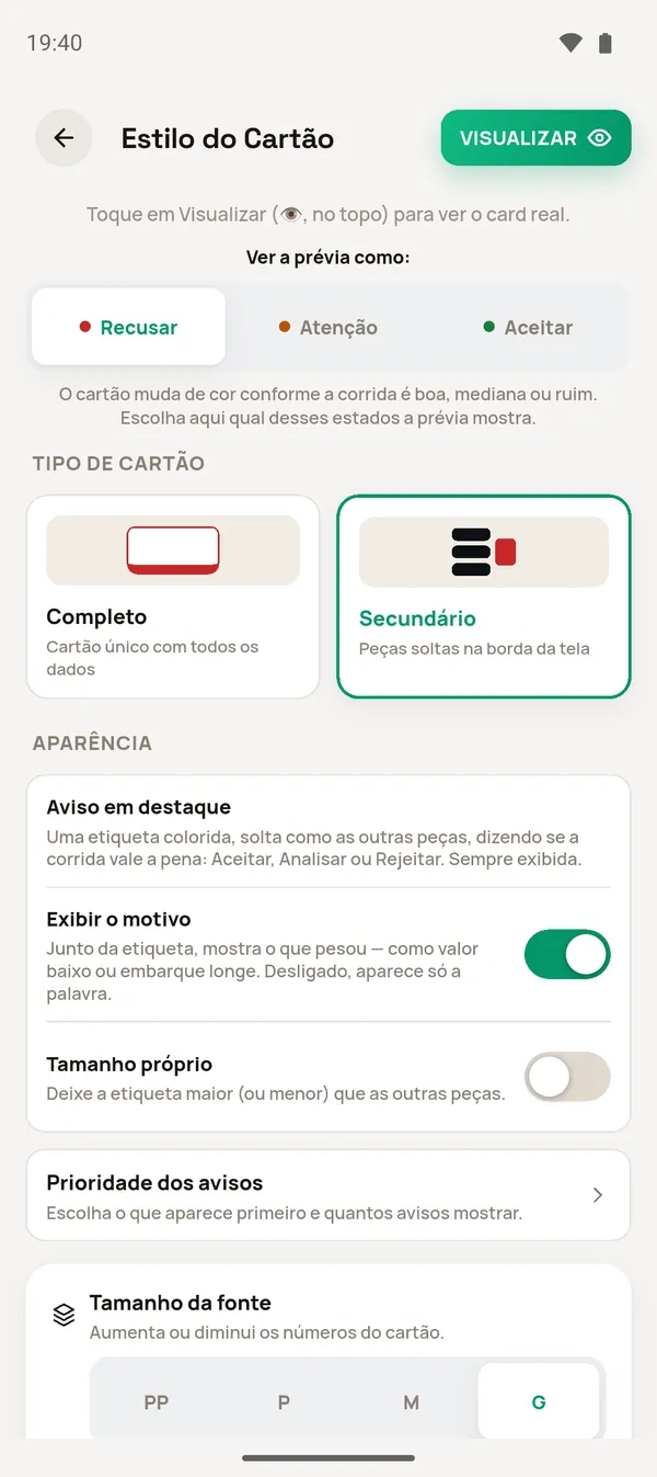 Tipo Secundário selecionado