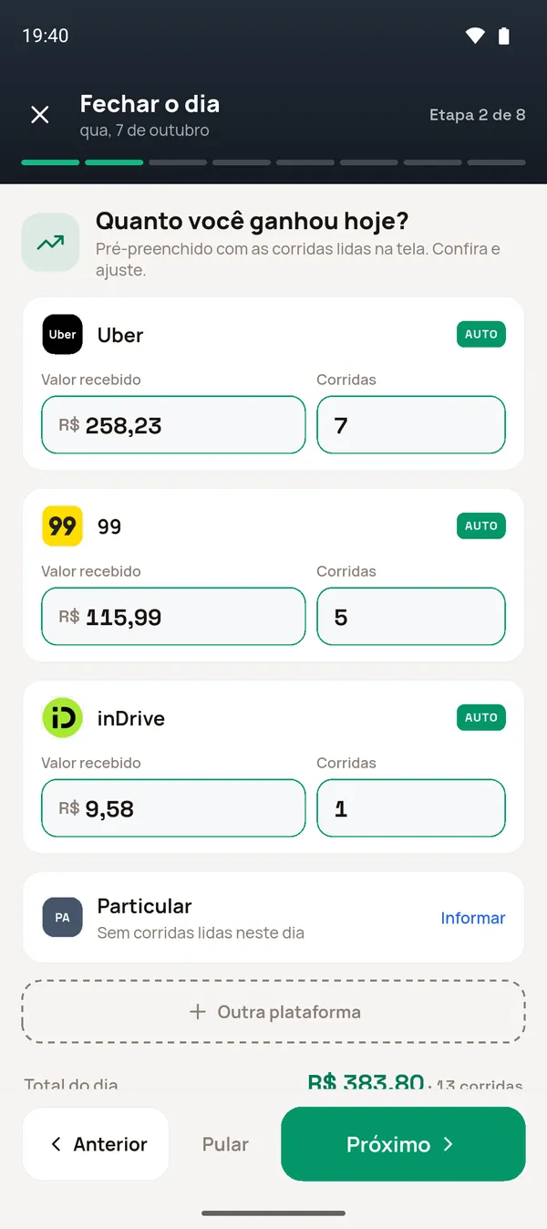 Etapa 2 preenchida automaticamente
