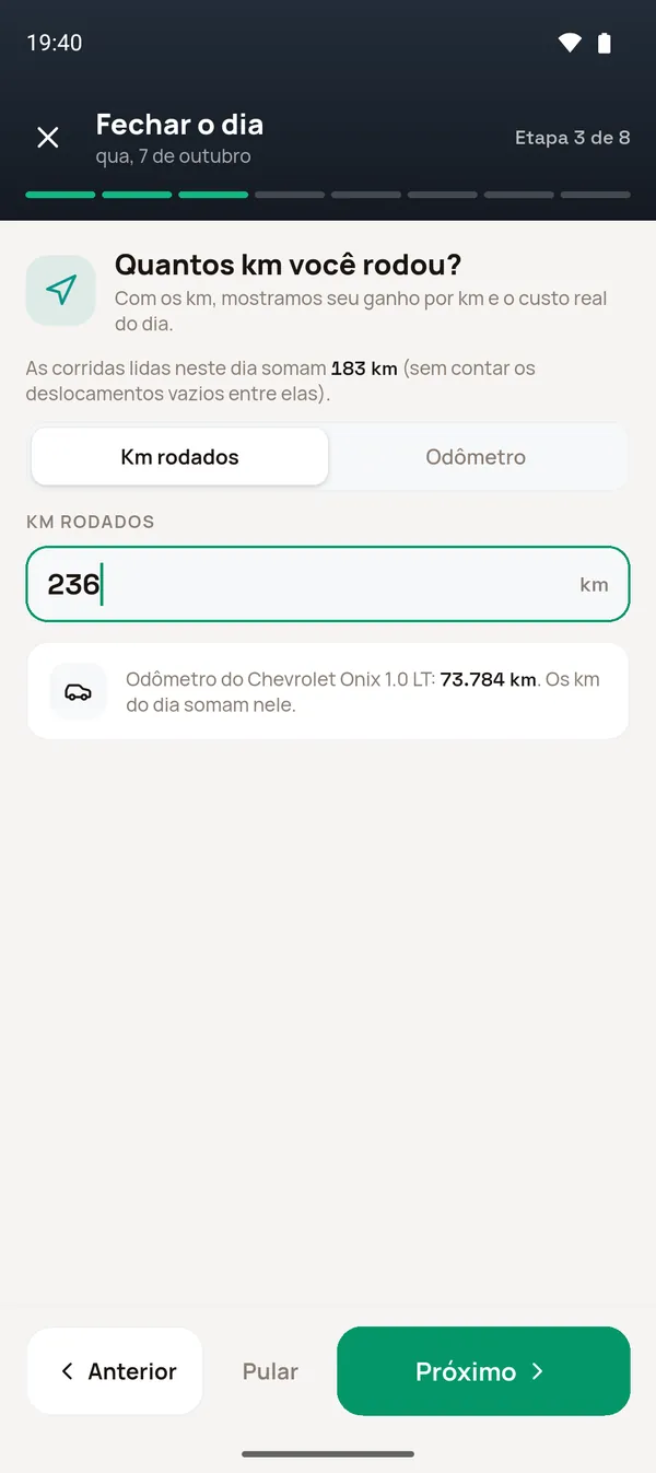 Etapa 3 em km rodados