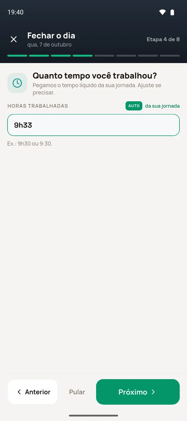 Etapa 4: horas trabalhadas