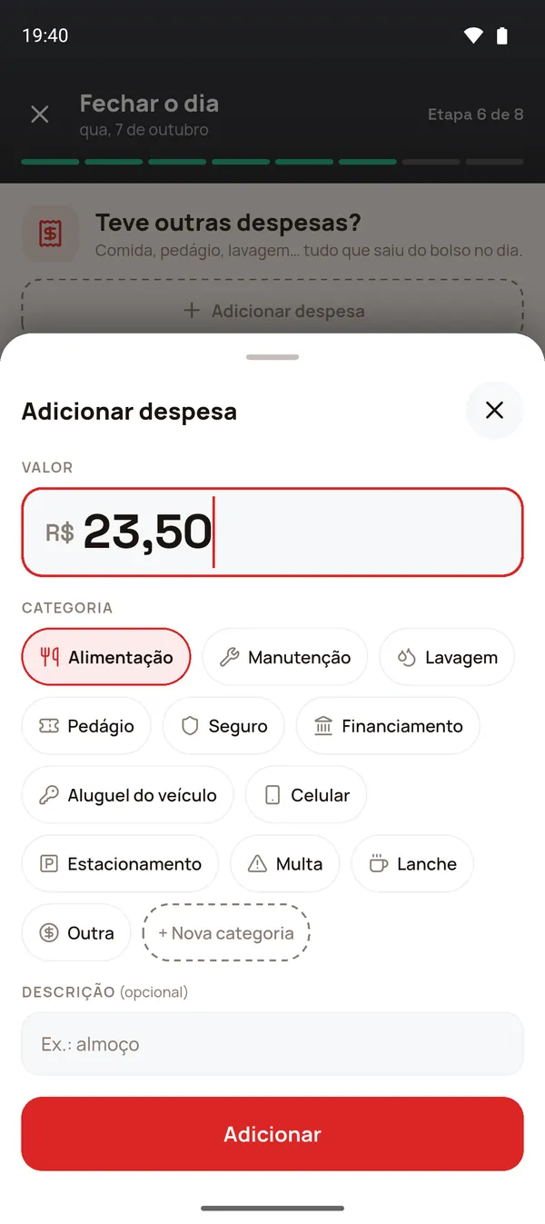 Adicionar despesa no fechamento
