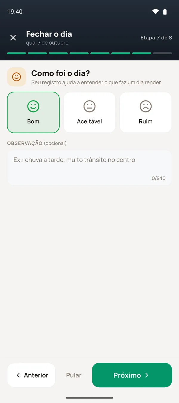 Etapa 7: como foi o dia