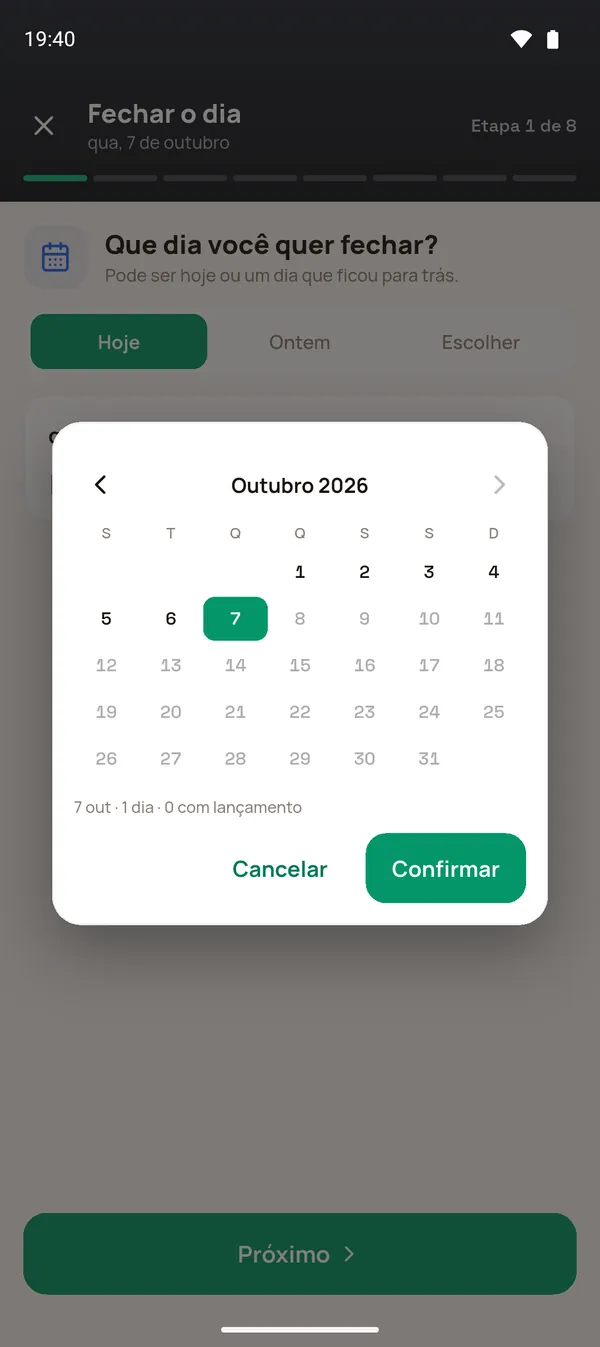 Escolher a data no calendário