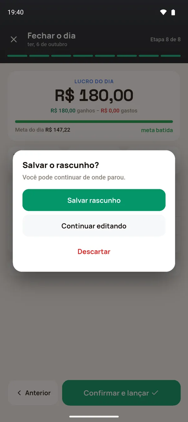 Pergunta Salvar o rascunho