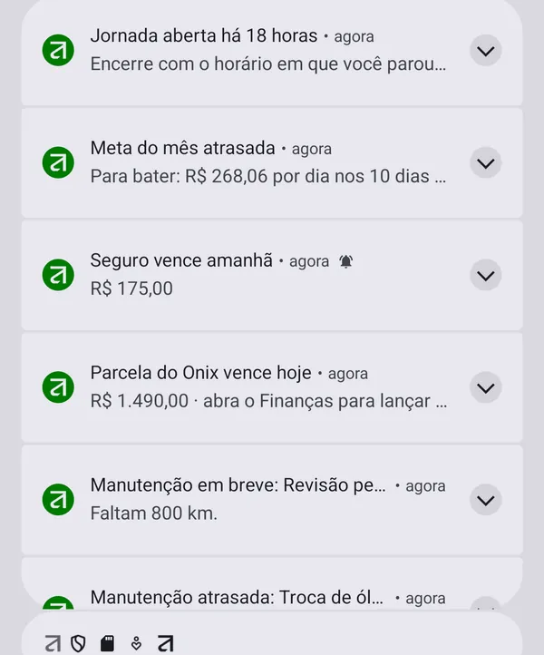 Avisos do Finanças na barra de notificações