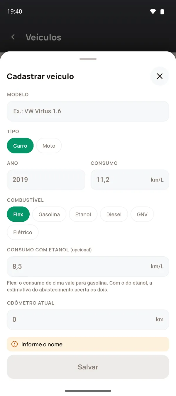 Cadastrar veículo