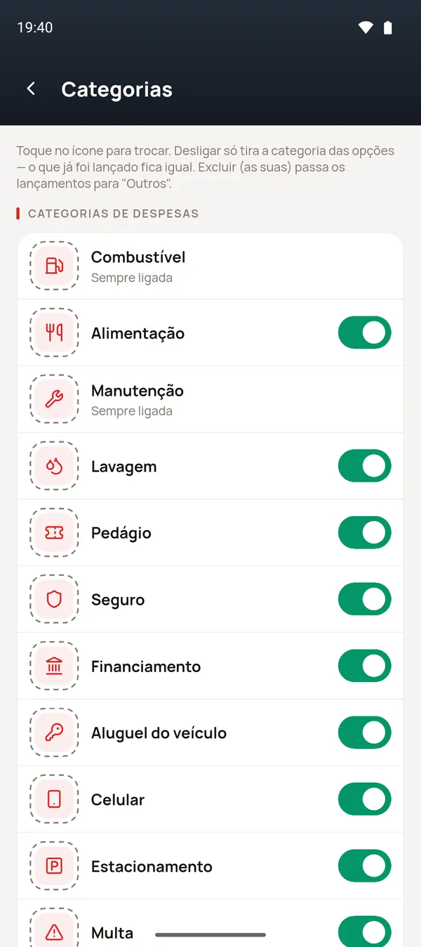 Lista de categorias