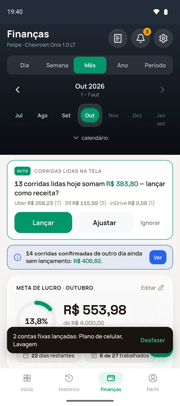 Aviso de contas fixas lançadas