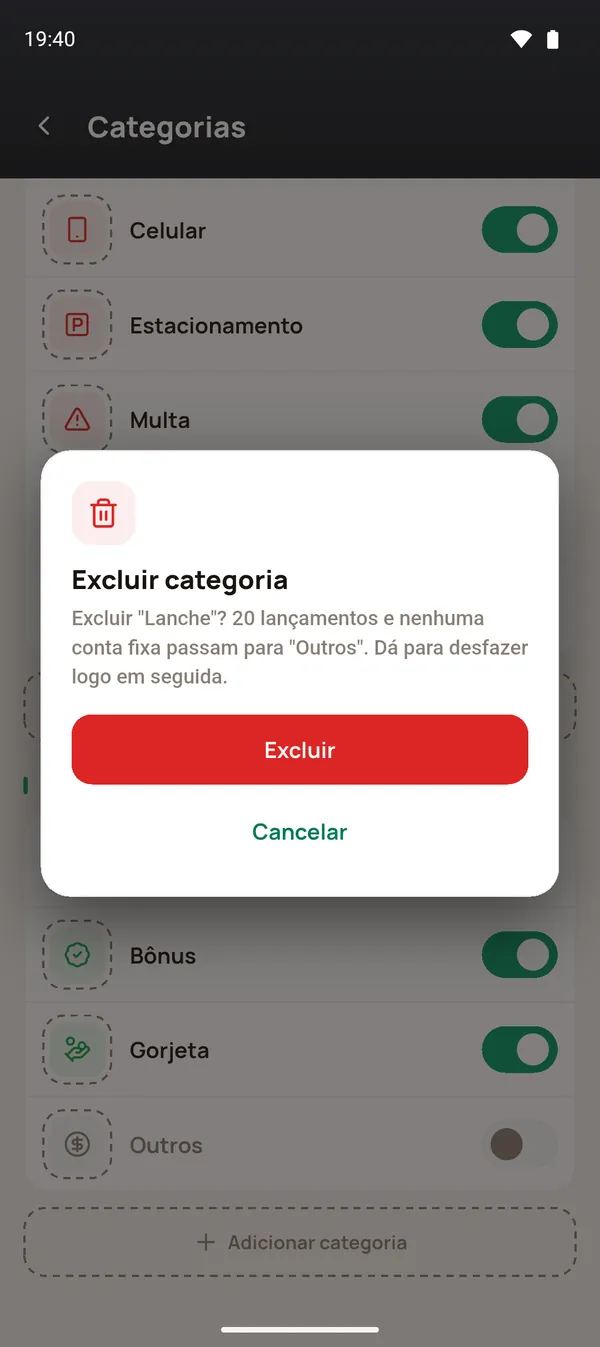 Excluir categoria
