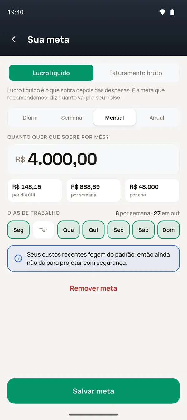 Sua meta: lucro líquido mensal