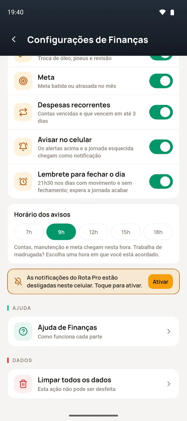 Notificações desligadas