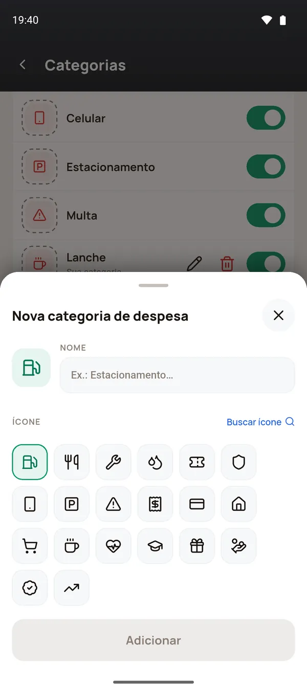 Nova categoria de despesa