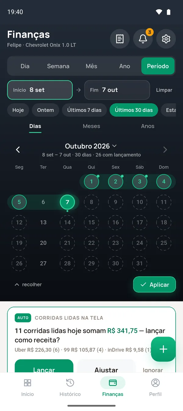 Escolhendo um período