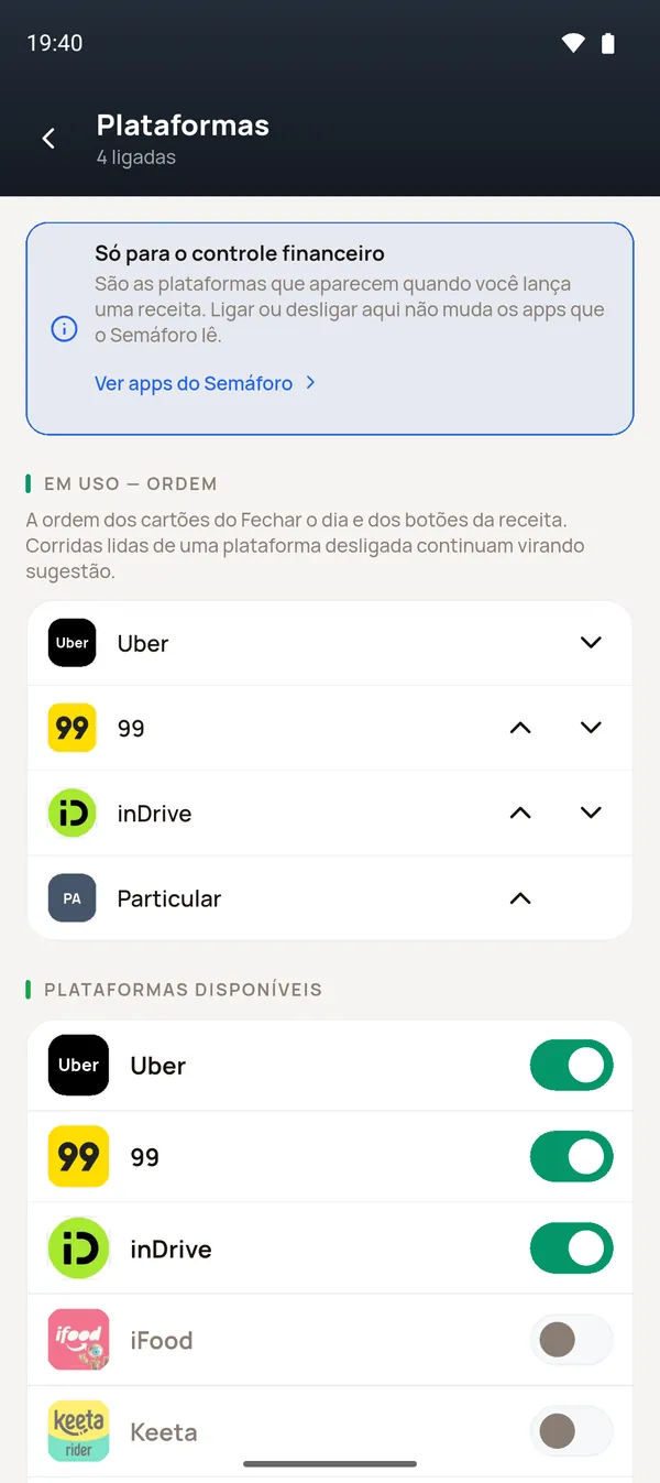Plataformas em uso