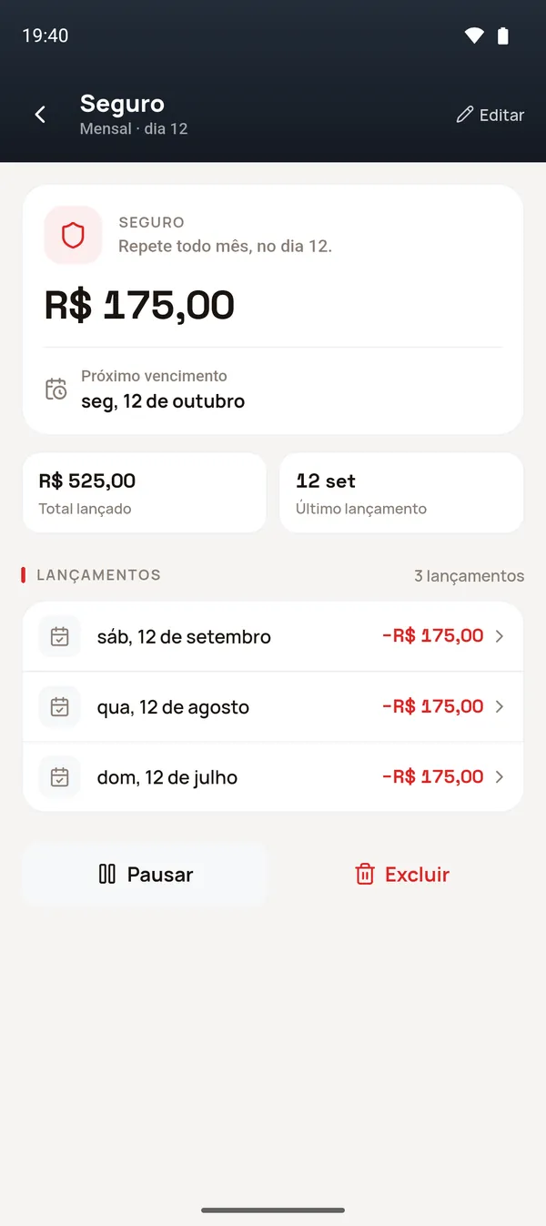 Pausar ou excluir