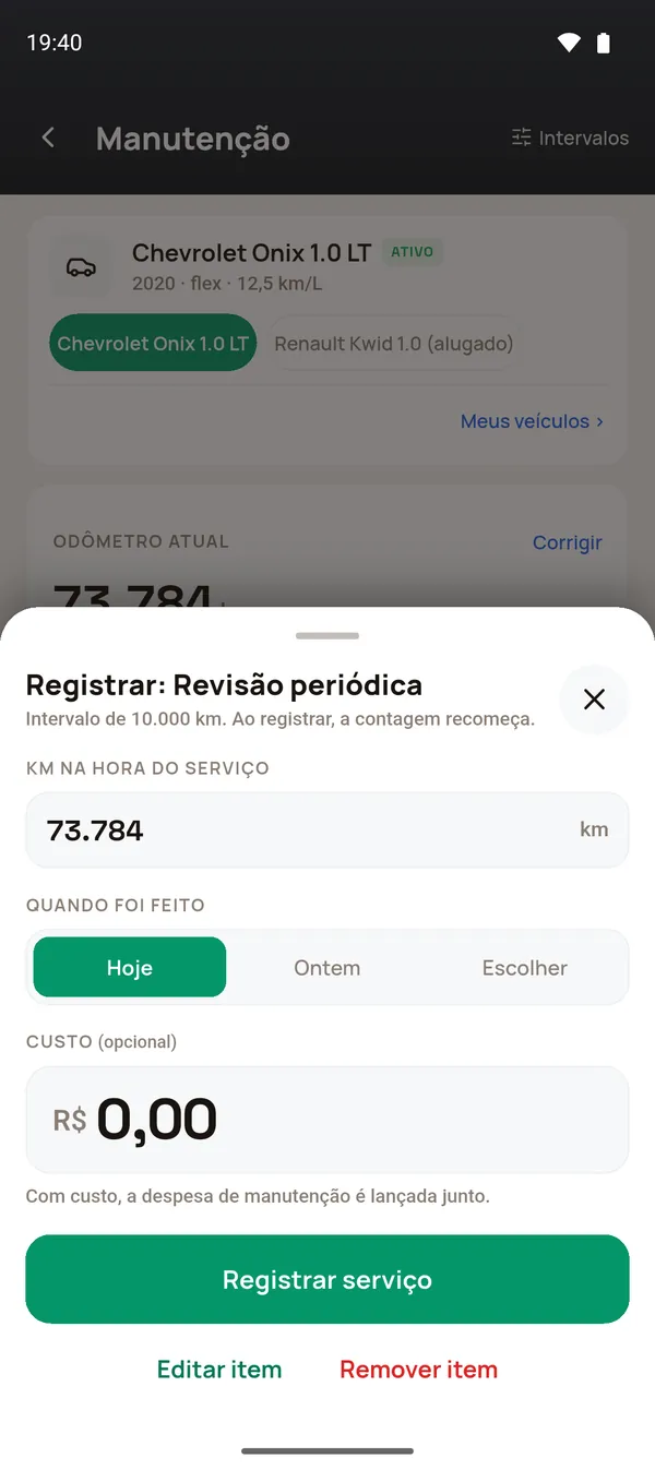 Registrar serviço