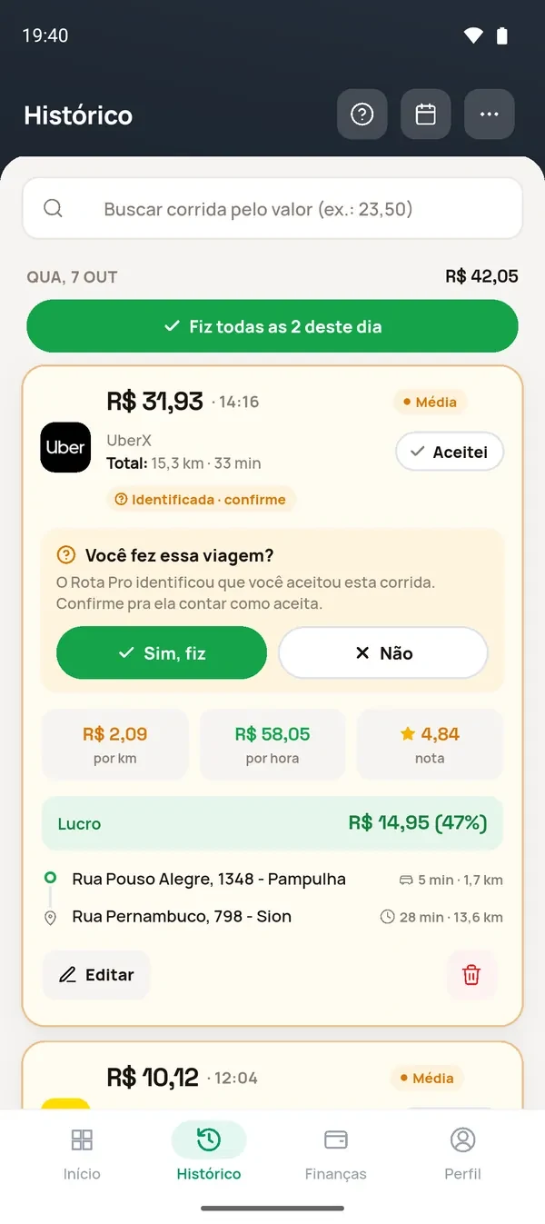 Corrida identificada aguardando confirmação