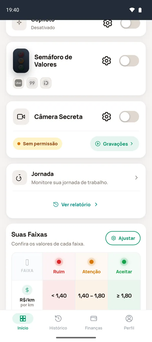 Início: Semáforo, Câmera Secreta, Jornada