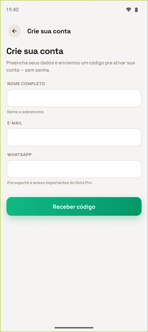 Formulário Crie sua conta