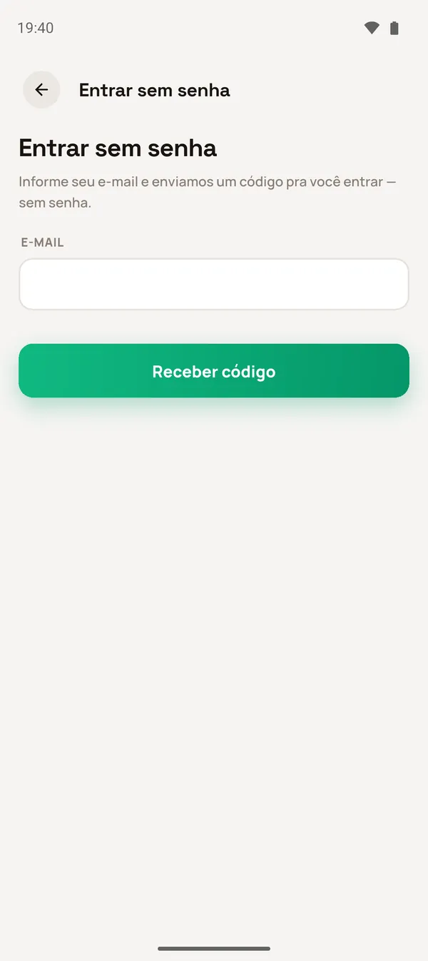 Tela Entrar sem senha