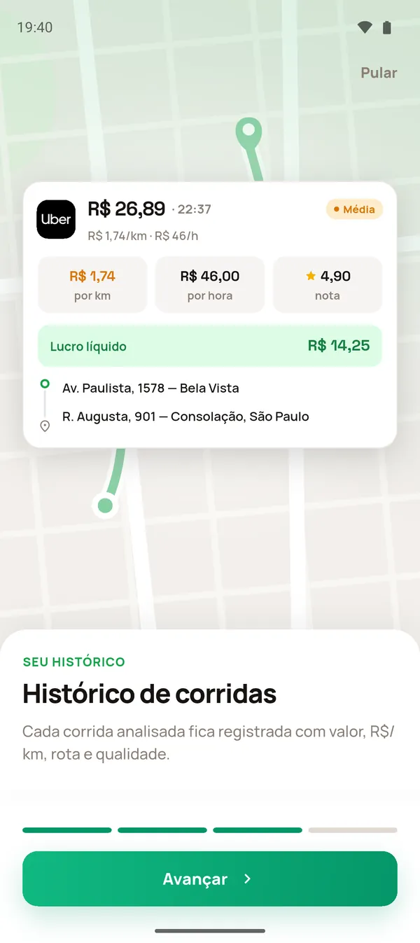 Tela 3: Histórico de corridas