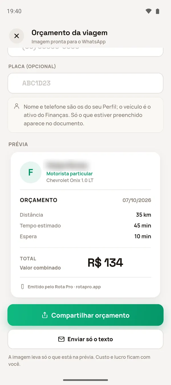 Orçamento da viagem
