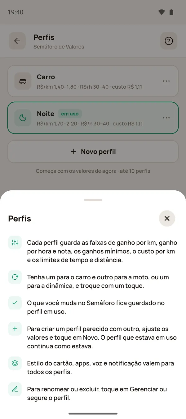 Ajuda dos perfis