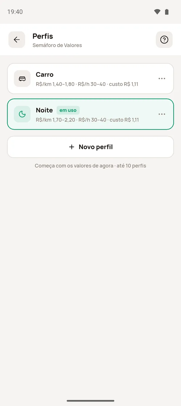 Tela Perfis com Carro e Noite