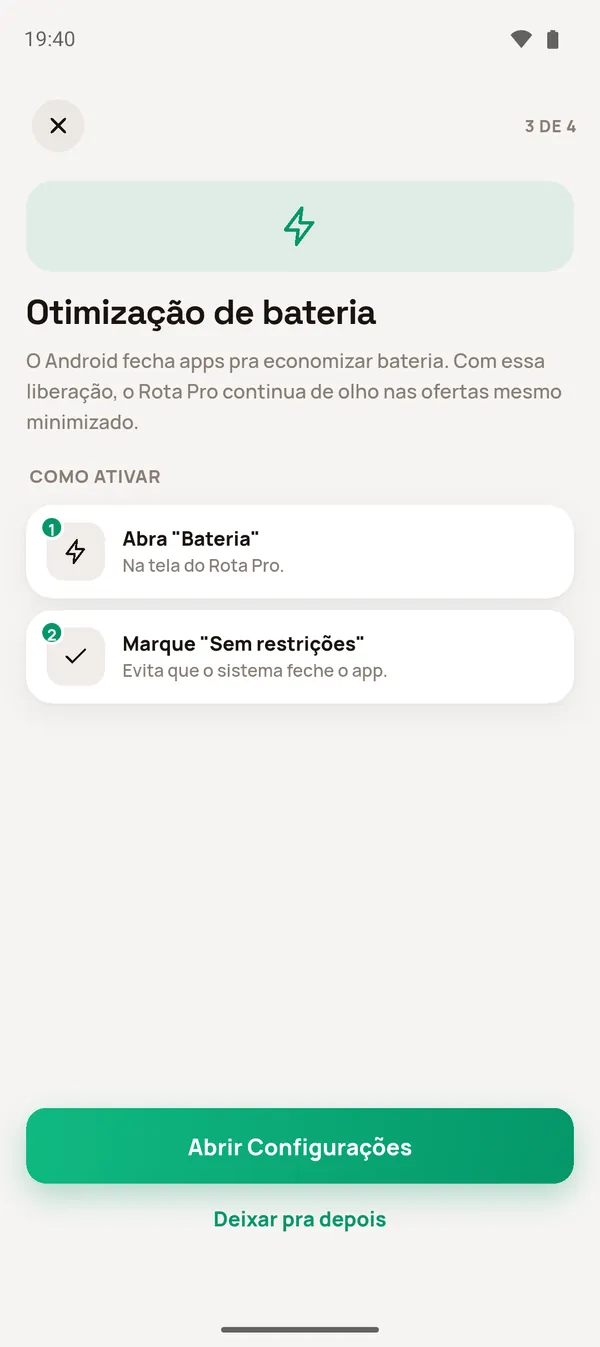 Tela Otimização de bateria
