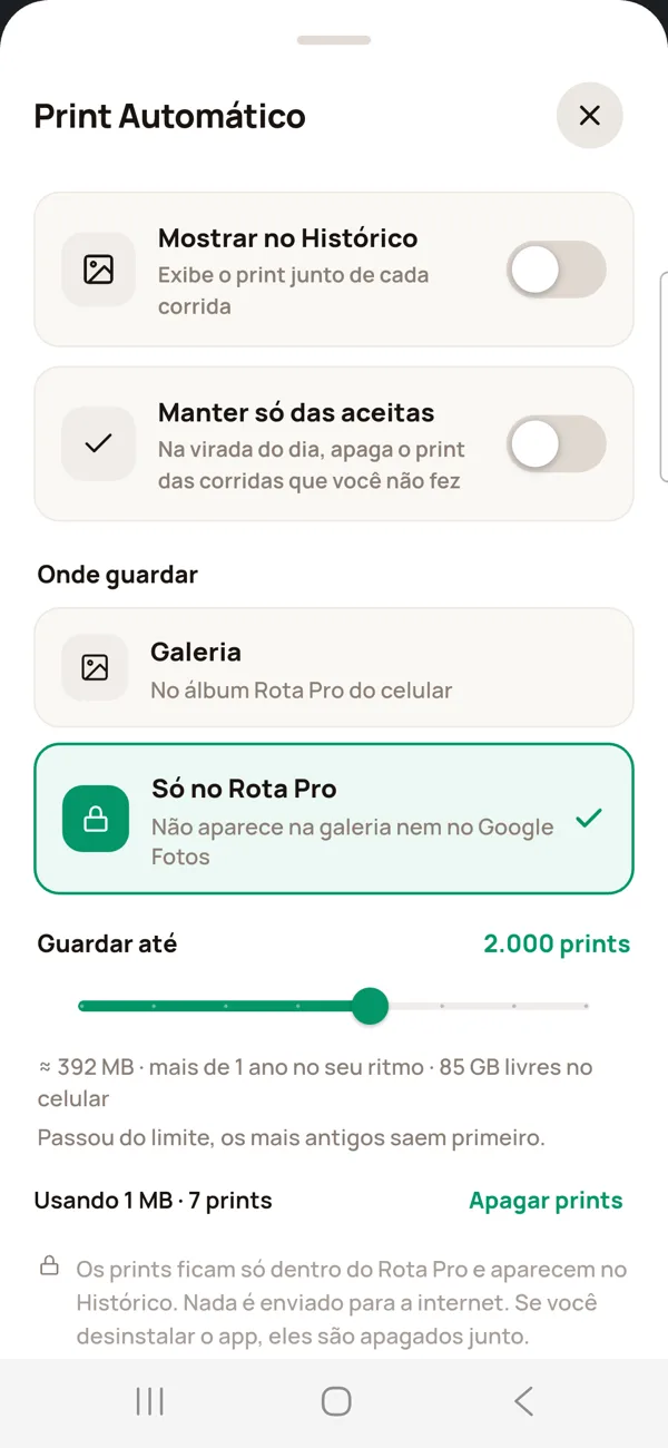 Folha Print Automático com Só no Rota Pro e o limite em prints