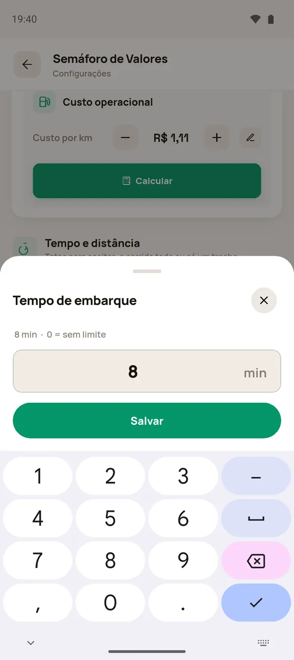 Folha para digitar o limite