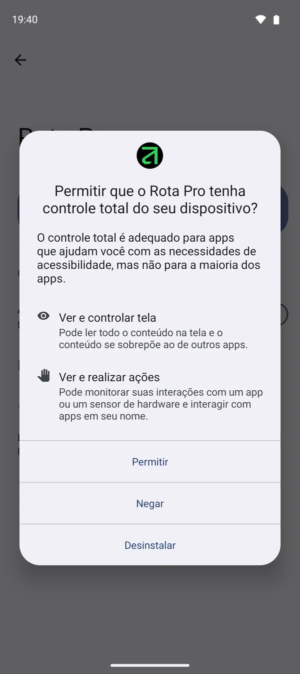 Pergunta do Android para permitir o Rota Pro