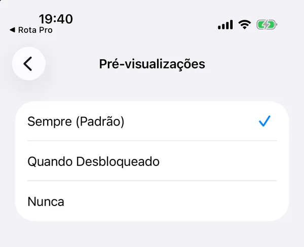Ajustes do iPhone: Pré-visualizações