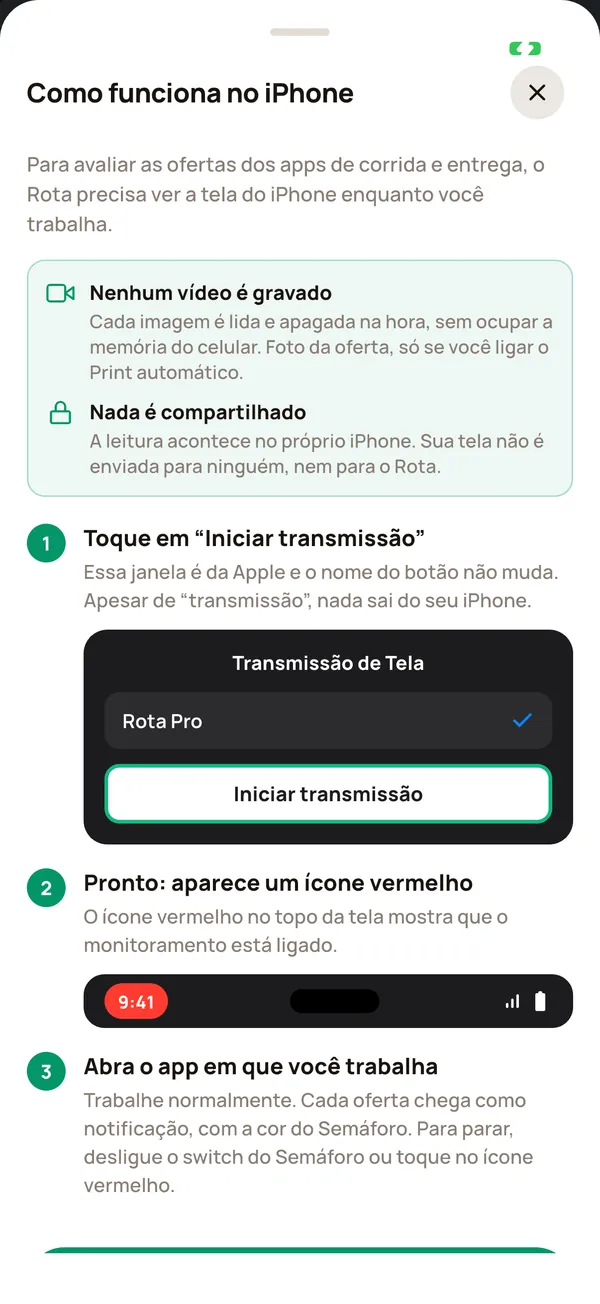 Folha Como funciona no iPhone: nenhum vídeo é gravado, nada é compartilhado, Iniciar transmissão