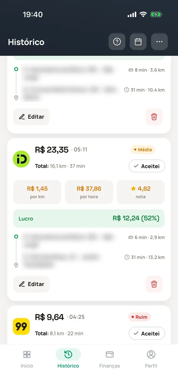 Cartões de corrida no iPhone