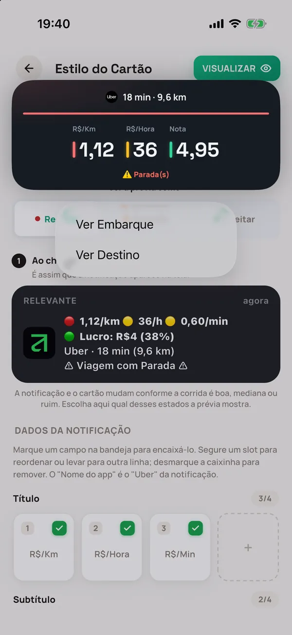 Cartão completo da oferta com Ver Embarque e Ver Destino