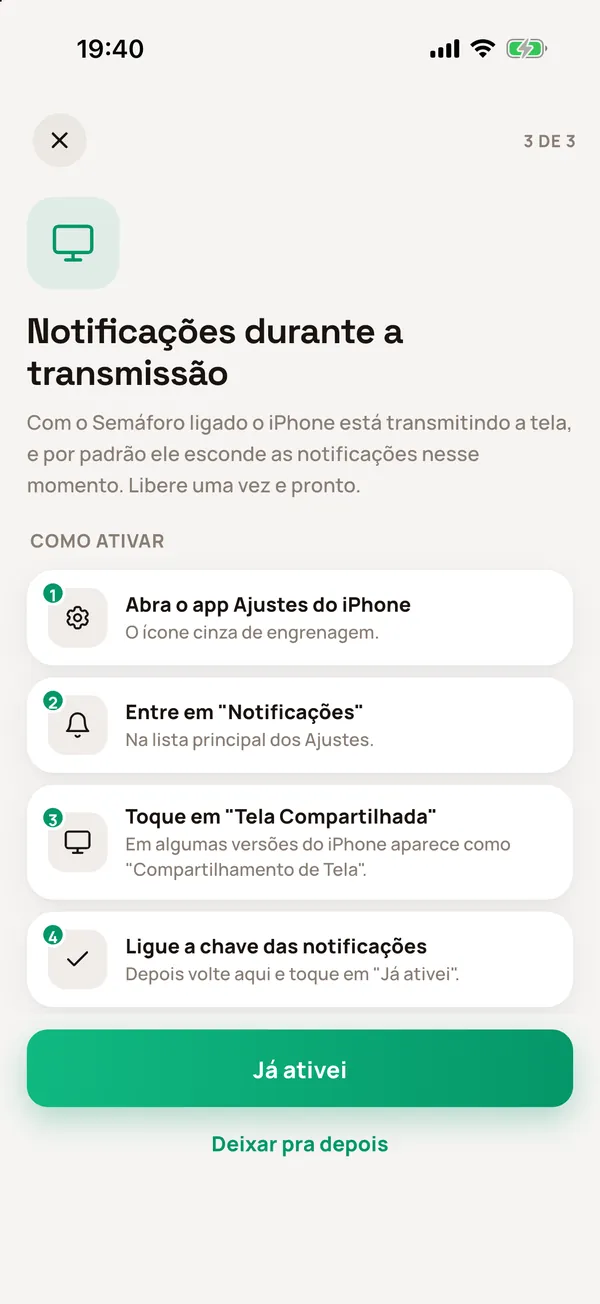 Passo 3 de 3: Notificações durante a transmissão