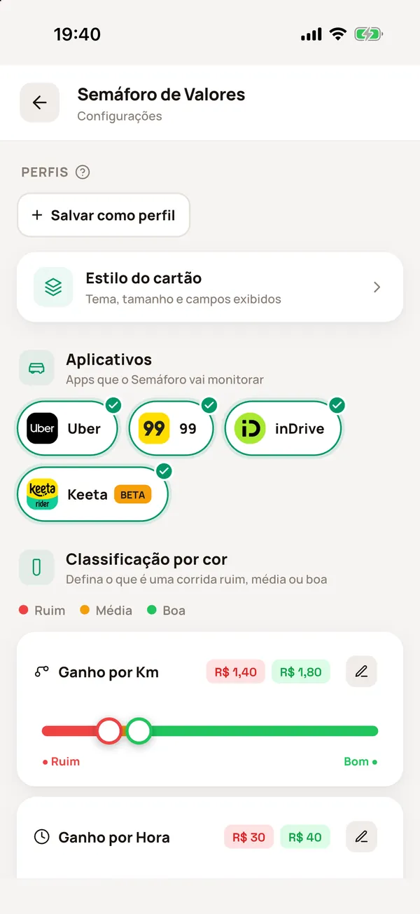 Configurações do Semáforo no iPhone