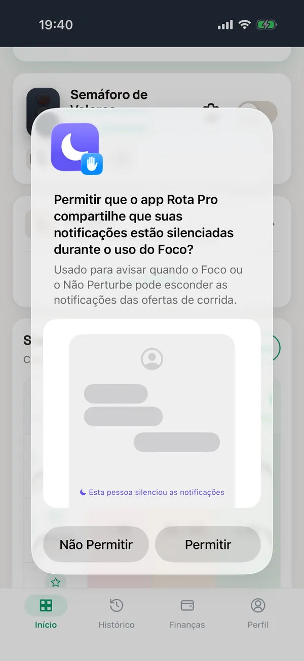 Pergunta do iPhone sobre o status do Foco