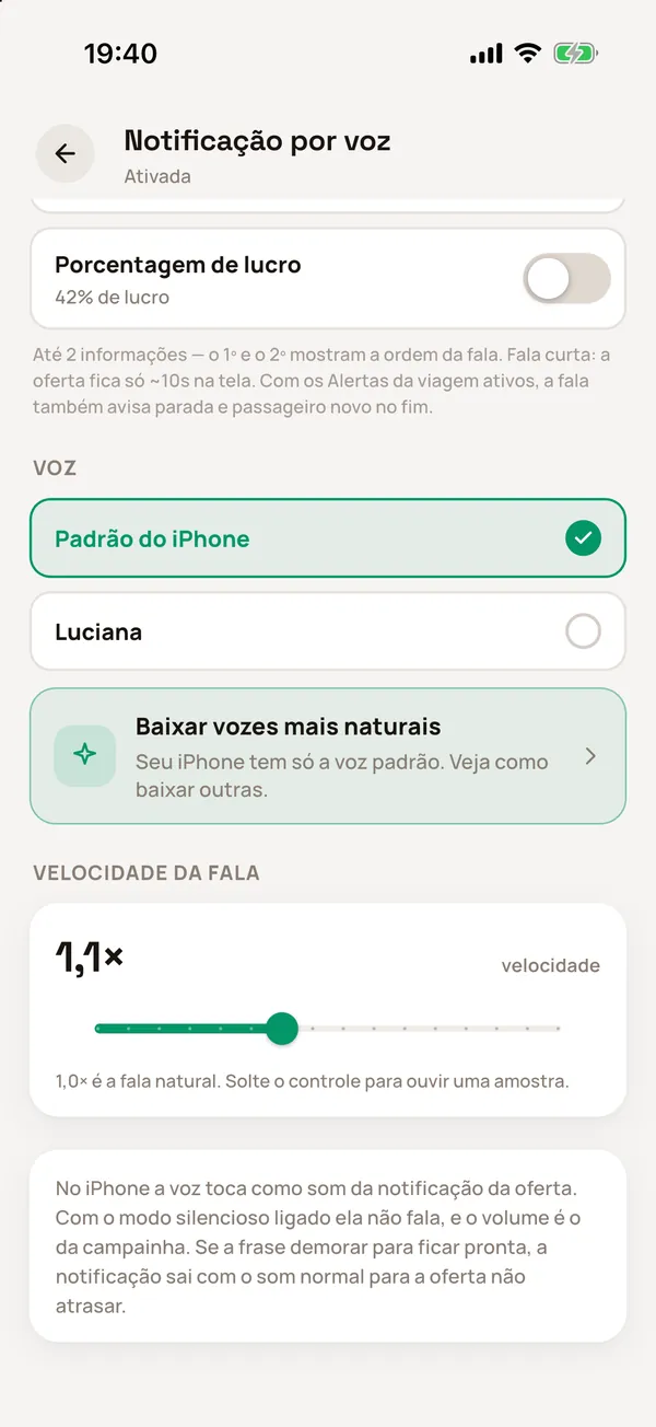 Voz e velocidade no iPhone