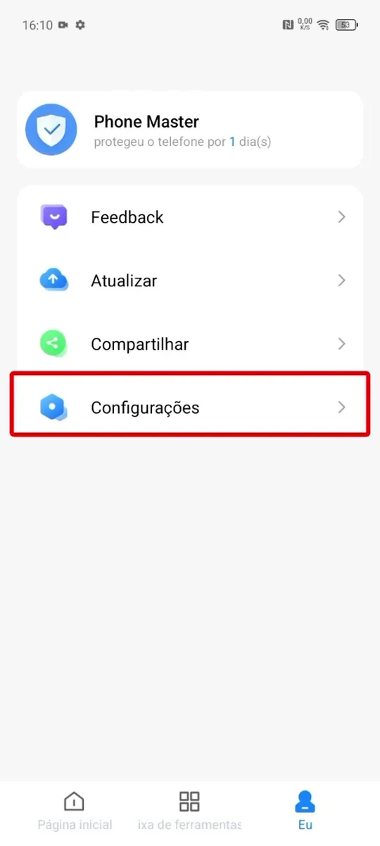 “Configurações”