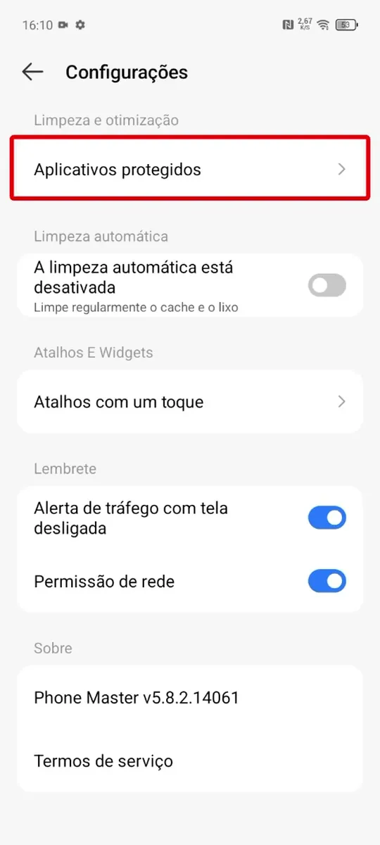 “Aplicativos protegidos”