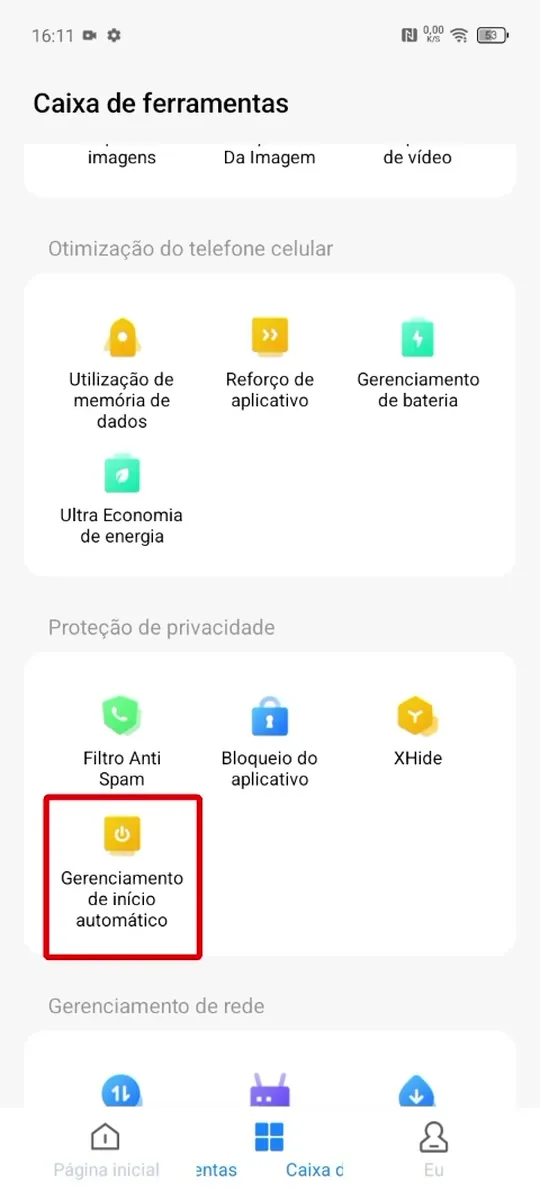 “Gerenciamento de início automático”